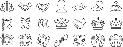Fotografie Unity compassion silhouette icon set with empathy designs, decorative artwork ve