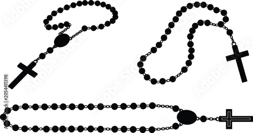 Tableau sur toile Black silhouette illustration set of rosary beads with crosses in different arra