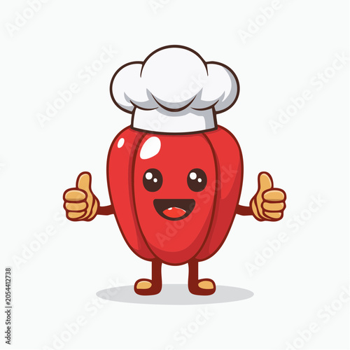 Cute Red Bell Pepper Chef Character Giving Thumbs Up