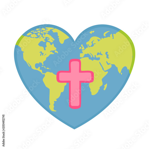 Earth Globe in Heart Shape with Cross