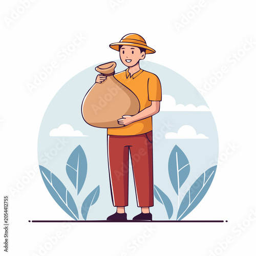 Farmer Holding a Sack of Harvest