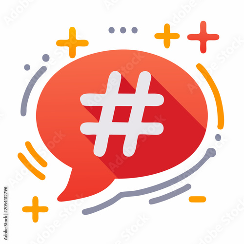 Hashtag icon in a speech bubble with decorative elements