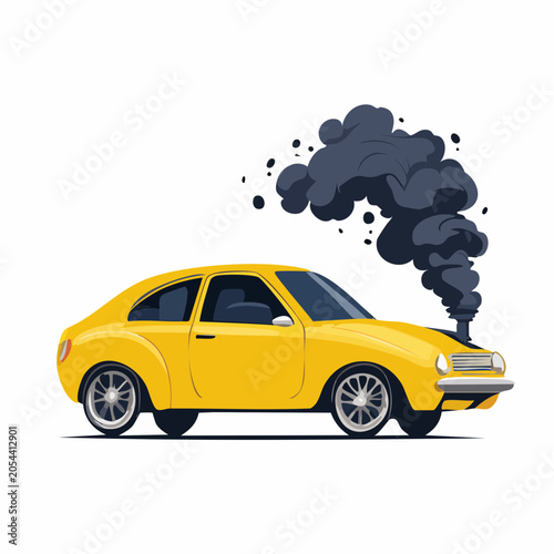 Yellow car emitting dark smoke