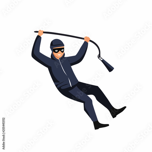 Burglar with a crowbar swinging