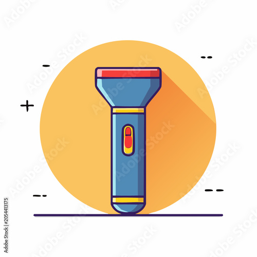 Flat design illustration of a blue flashlight