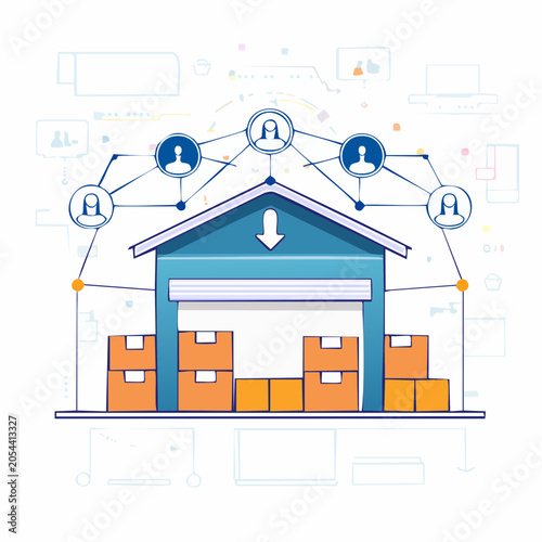 Warehouse Logistics Network with People Icons