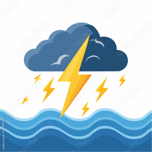 Stormy weather with lightning over the ocean