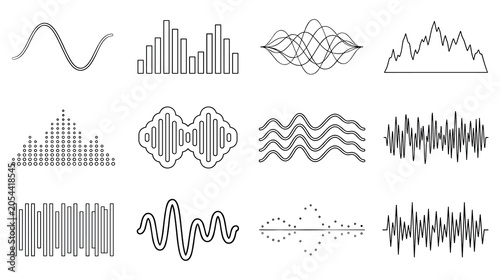 Canvastavla Set of audio waveform and sound frequency lines icons.