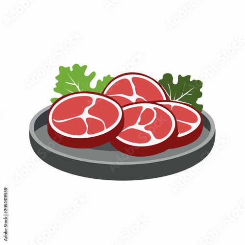 Raw Meat Slices on a Plate with Lettuce