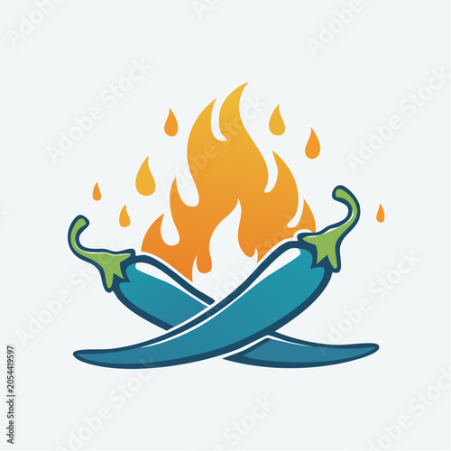 Spicy Blue Chili Peppers on Fire