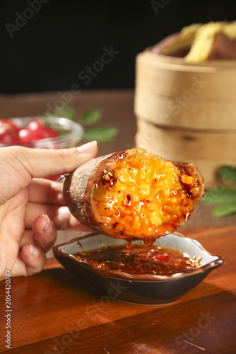 Freshly Baked Sweet Potato with Golden Yellow Flesh and Honey Dripping from Shaanxi China Traditional Snack