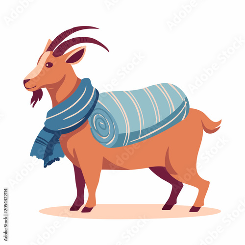 Goat with a rolled blanket and scarf