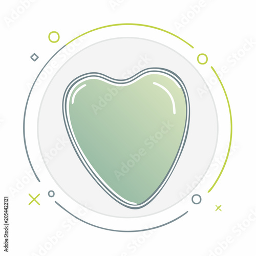 Green Heart Shape Icon with Abstract Decorative Elements