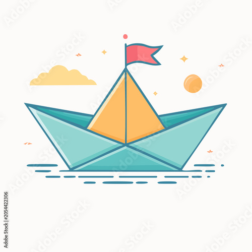Paper boat with flag sailing on water