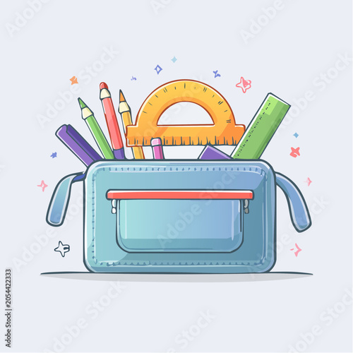 Pencil Case Filled with School Supplies