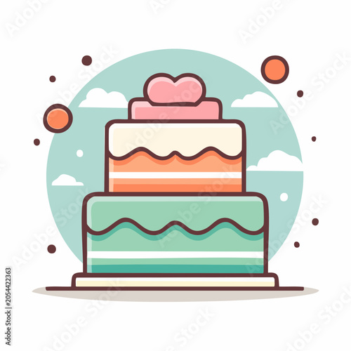 Stylized Three-Tiered Cake with Heart Topper