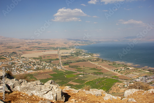 Canvastavla Panoramic view of the Sea of Galilee and Ginosar valley from Mount Arbel, Israel
