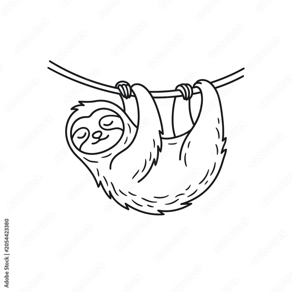 Obraz premium Sloth Hanging From Tree Branch.