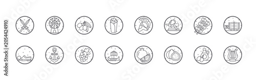 Bild auf Leinwand Modern set of 16 thin outline Greece Culture icons