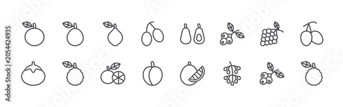 Bild auf Leinwand Modern set of 16 thin outline Fruit icons