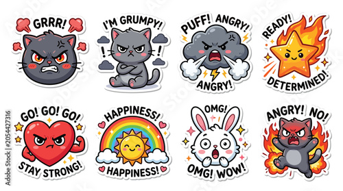 Fotografía Collection of cute cartoon characters expressing various emotions like anger, happiness, and determination