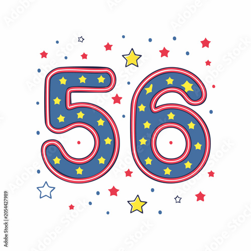 Number 56 with Stars and Confetti