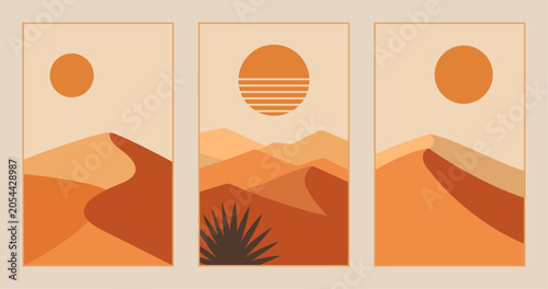 Schilderij op canvas geometric 20s poster templates with primitive shapes retro landscape artwork mid