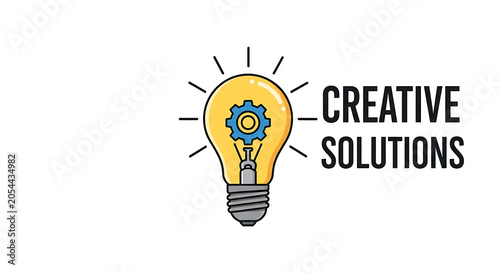 Lightbulb with an internal gear icon represents the concept of creative solutions for business.