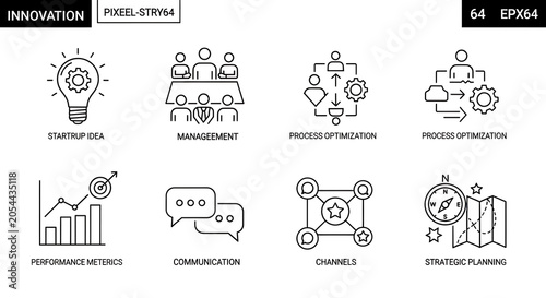 Strategic planning icons showcase a collection of essential tools for modern business management and process analysis.