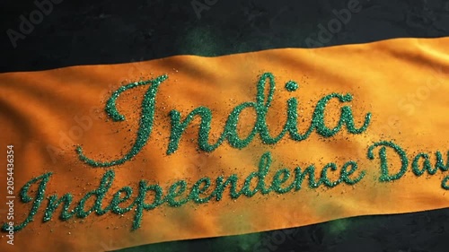 Vibrant Celebration of India Independence Day with Glittery Text and Festive Colors