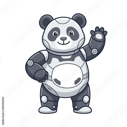 Cute robot panda waving hello with a friendly smile
