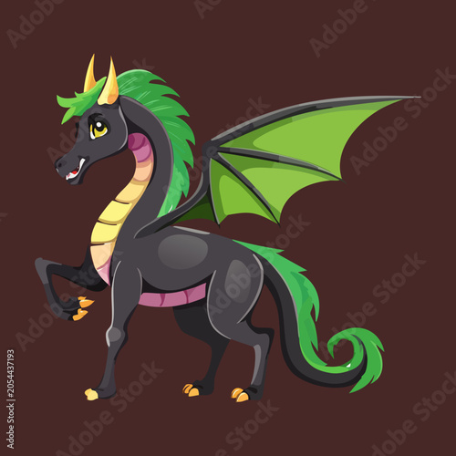 Fotografie a beautiful digital graphic asset showing mythical dark horse with green wings w
