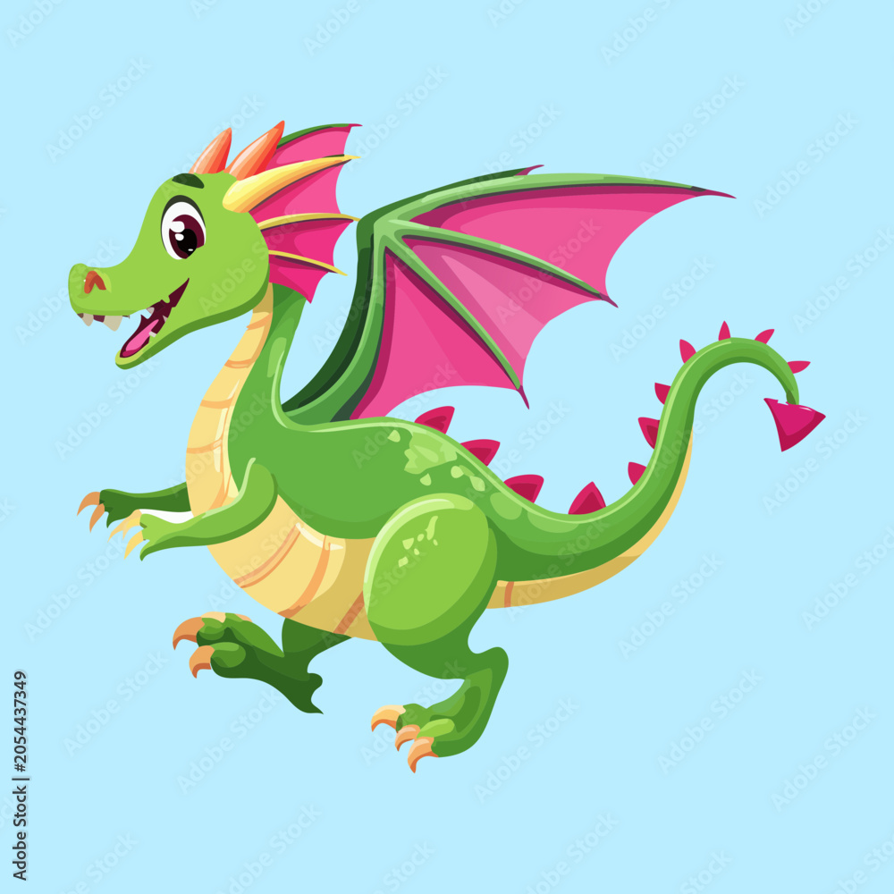 Fototapeta premium an exquisite premium quality artwork depicting adorable baby green dragon standing on sweet pasture excellent for custom fashion textile printing greeting cards