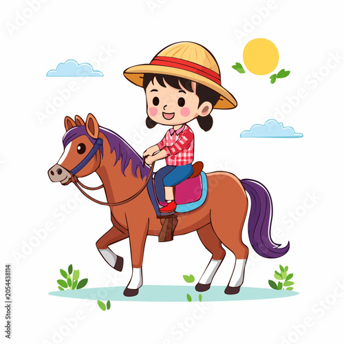 Cartoon Girl Riding a Horse
