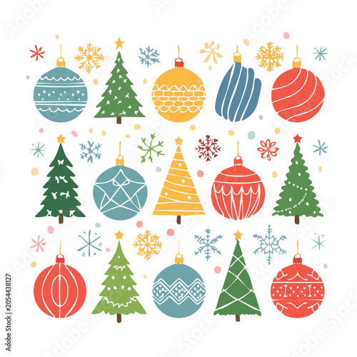 Christmas decorations flat vector illustration