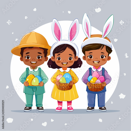 Children with Easter Eggs and Bunny Ears