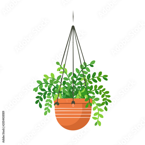 Flat Illustration of Hanging Plant in Pot