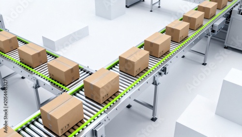 Boxes on conveyor belt in factory