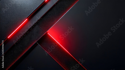Abstract design with red neon lines and textured panels