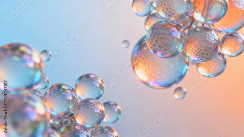 Glowing bubbles with iridescent textures