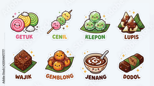 Canvastavla Set of cute cartoon illustrations featuring traditional Indonesian snacks and sweet desserts