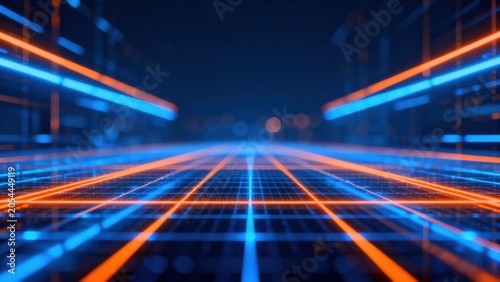 Futuristic neon grid corridor