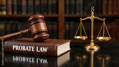 Probate law book gavel and scales