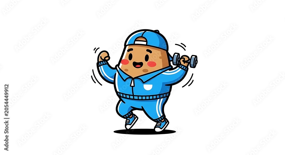 Fototapeta premium Cartoon boy wearing blue winter clothes and hat.