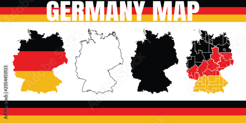 Germany Map Vector Illustration Collection With Flat Design 