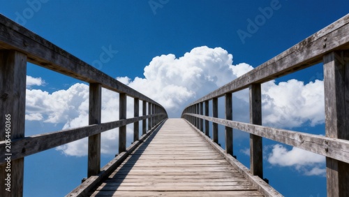 Wooden bridge extending to sky