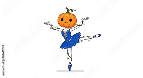 Cartoon character juggling orange and blue ball.