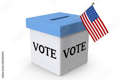 Voting ballot box with american flag symbolizing democracy and elections
