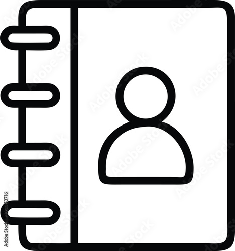 Simple icon of a spiral bound address book with person icon contact symbol