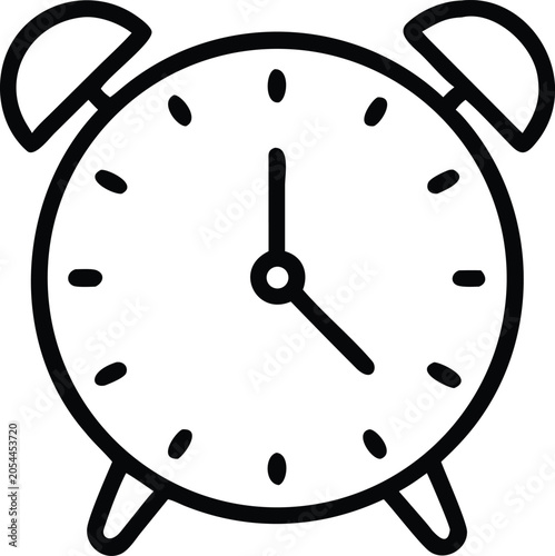Simple outline icon of a classic alarm clock with two bells on top time symbol